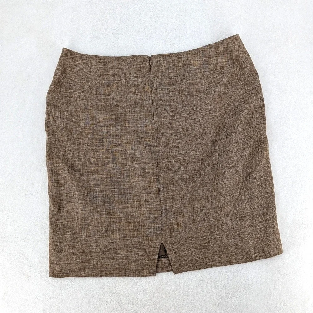 Lafayette 148 New York Linen Wool Blend Pencil Skirt Brown Melange‎ Size 18